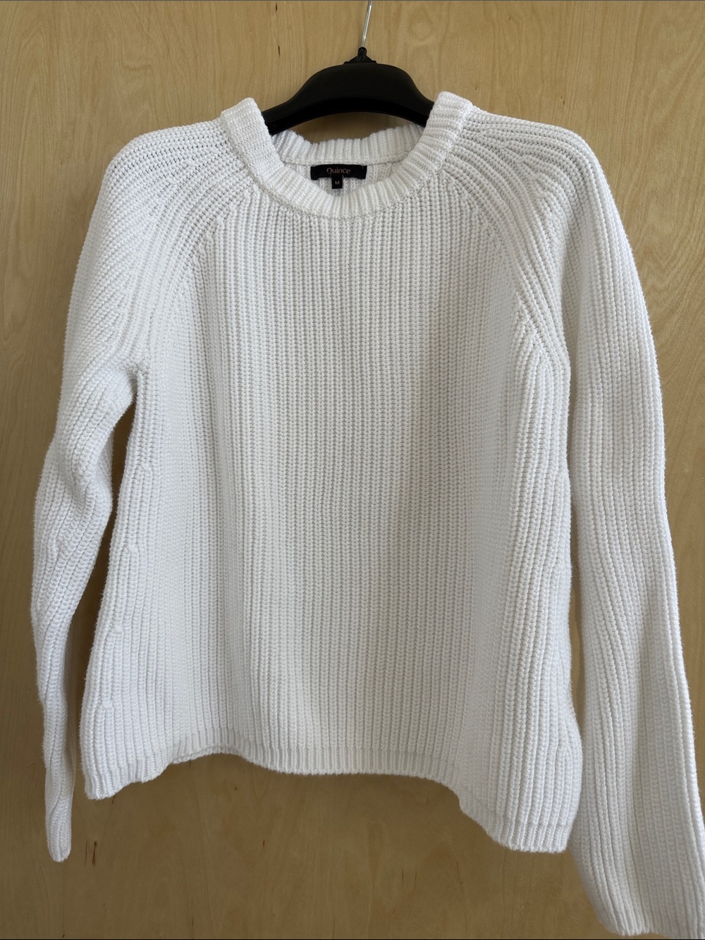 Quince White Cotton Crewneck Rib-Knit Sweater